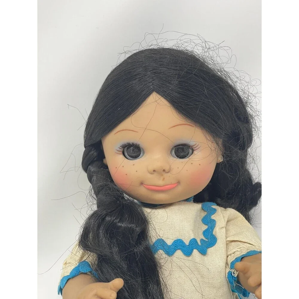 1980s JESSICA MAGNON Little Mexican Girl Rubber DOLL Freckles Spanish Jointed Po